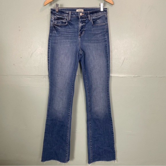 L’AGENCE Ruth High Rise Straight Leg in Cambridge Blue Women Sz 26 Raw Hem - Picture 3 of 11